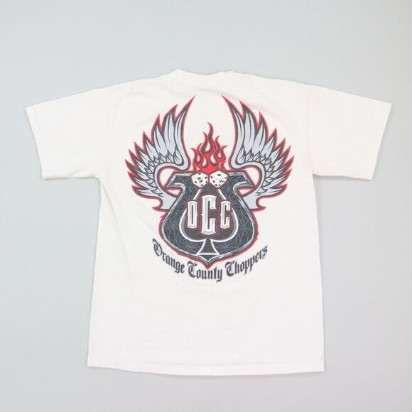 Vintage Y2K Orange County Choppers T-Shirt Dice Flames Wings Biker Tee M Medium - Picture 1 of 7